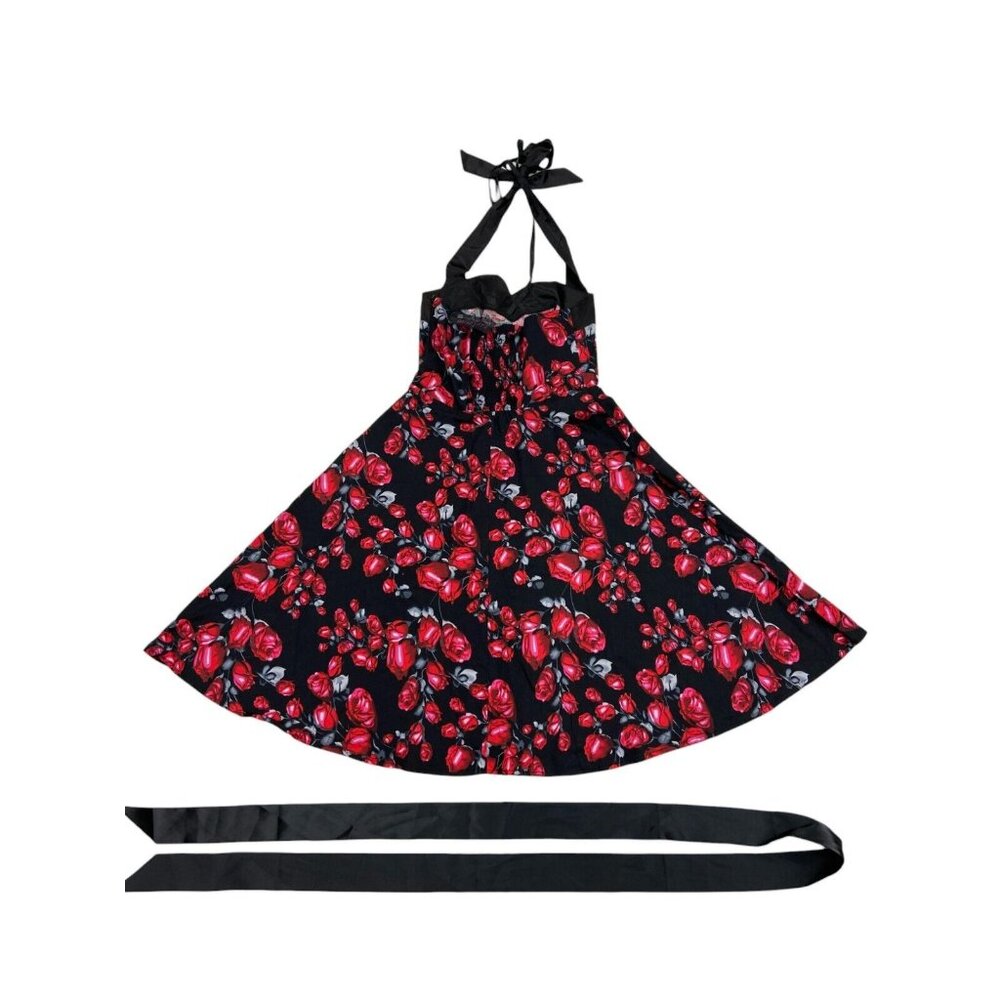 Dress Tells PinUp Swing Dress  Size S  Roses Retro Halter Rockabilly - Picture 5 of 7